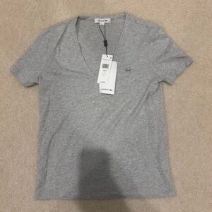 Lacoste Heather Gray Brand New V-Neck Tee